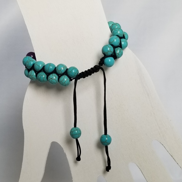 7 Chakra Dbl Layer Turquoise Lava Stone Bracelet - Picture 3 of 5